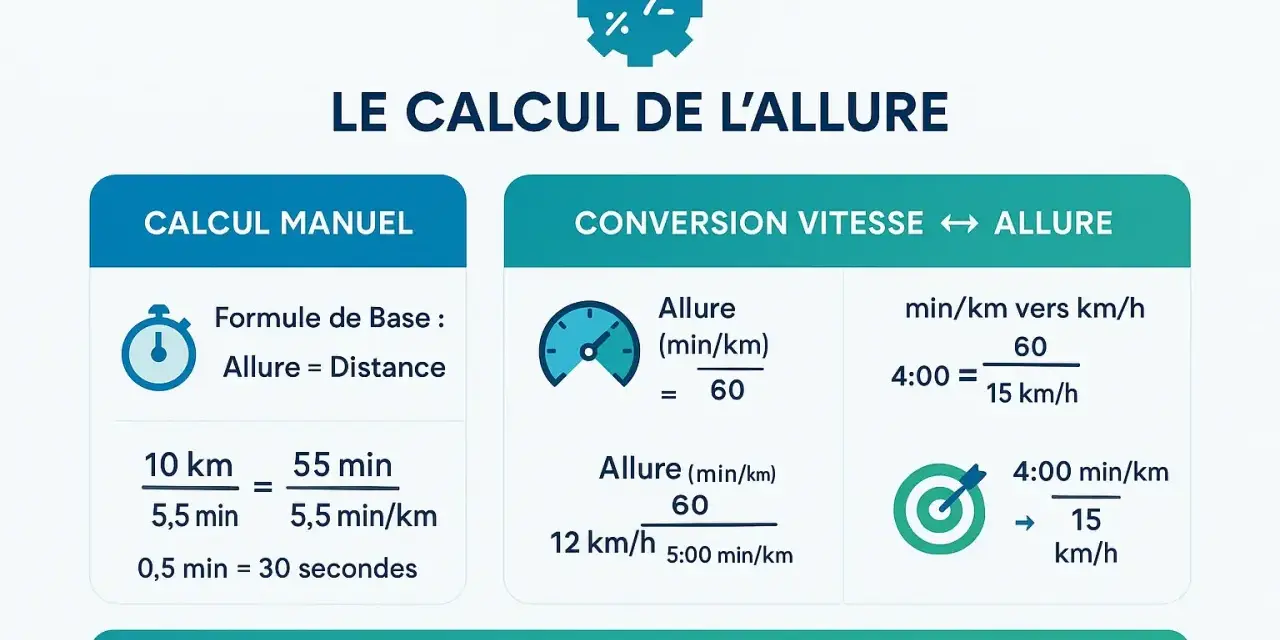 Calcul de l'allure pour un test VMA : manuel et conversion vitesse/allure. Gérer son allure pour un entraînement structuré.