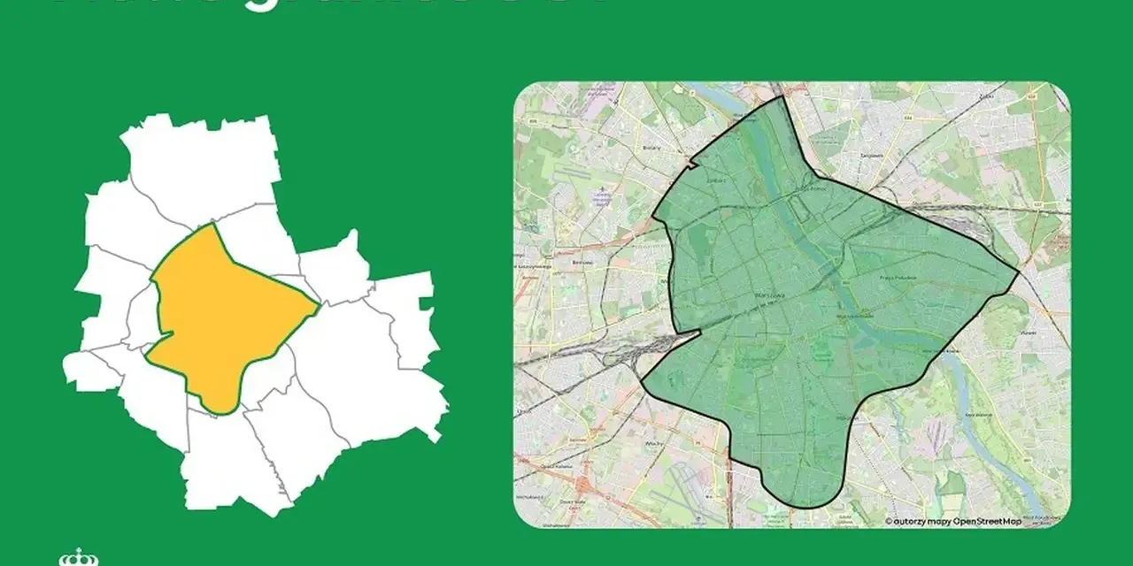 Nowe granice strefy czystego transportu w Warszawie. Mapa pokazuje obszar SCT.