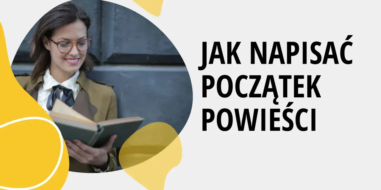 Kobieta w okularach czyta książkę, szukając inspiracji, jak zacząć opowiadanie.