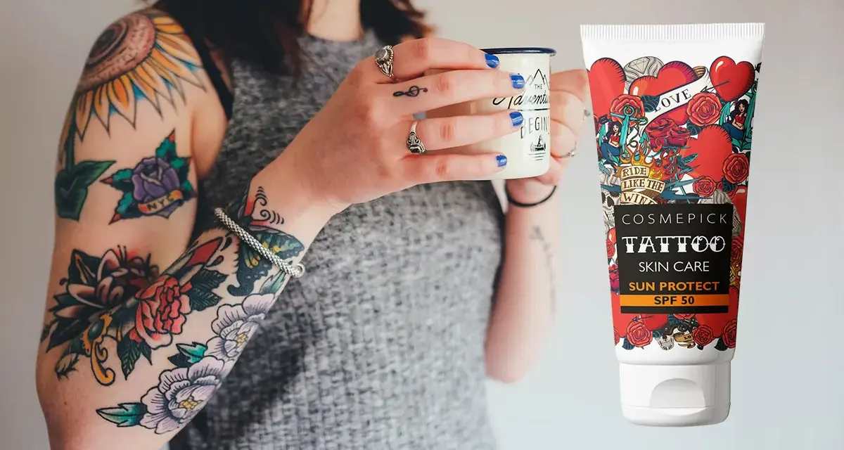 Krem z filtrem do tatuażu Cosmeptick chroni Twoje dzieła sztuki. Idealny do pielęgnacji skóry z tatuażami.