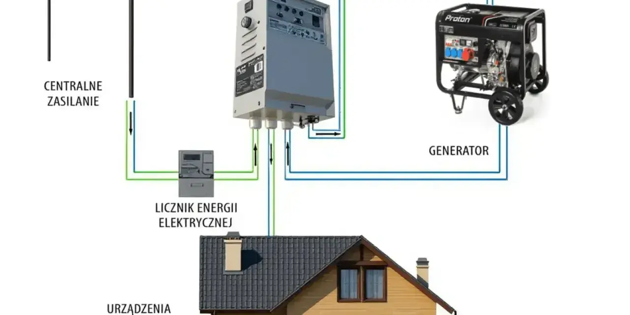 Schemat podłączenia generatora z systemem ATS do domu. Odpowiedź na pytanie: jaki magazyn energii do domu?