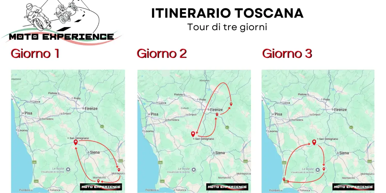 Itinerari moto Toscana: 3 giorni di tour tra Firenze, Siena e San Gimignano. Un'avventura su due ruote indimenticabile.