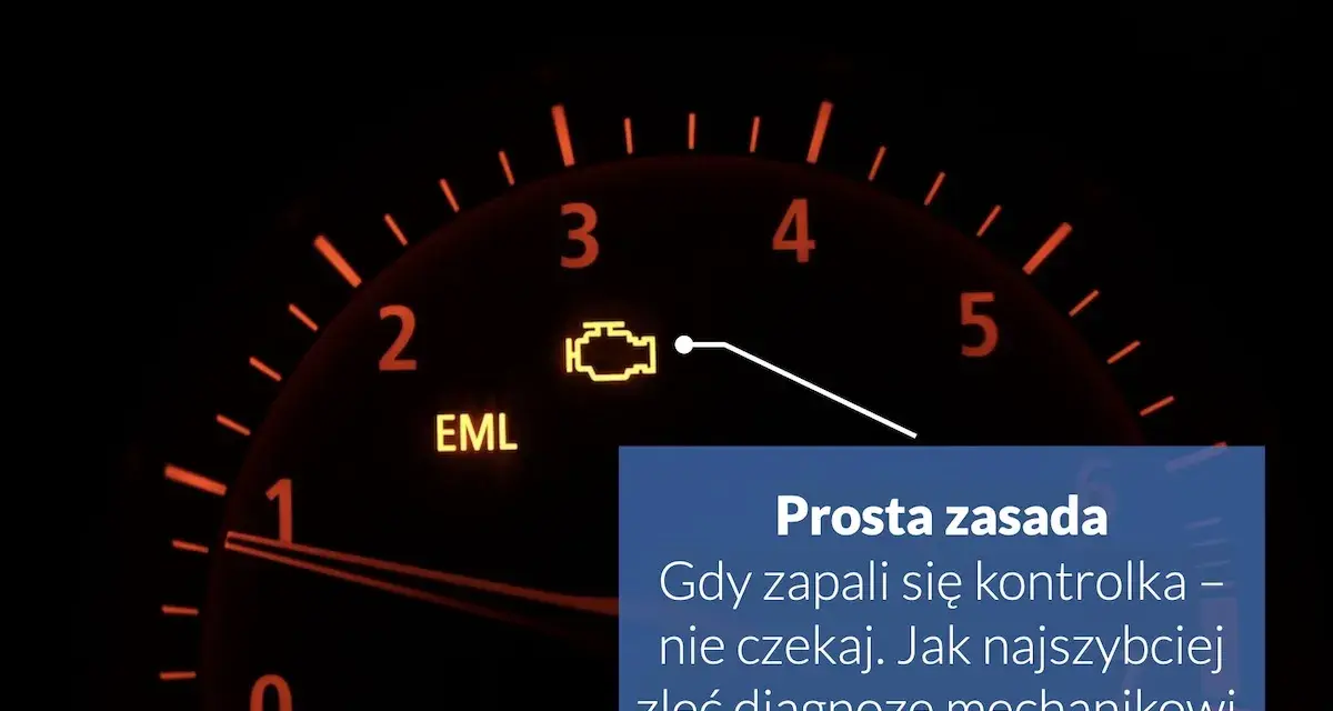 Na desce rozdzielczej świeci się żółta kontrolka silnika (check engine) i EML. Nie czekaj, gdy zapali się kontrolka, zleć diagnozę mechanikowi.