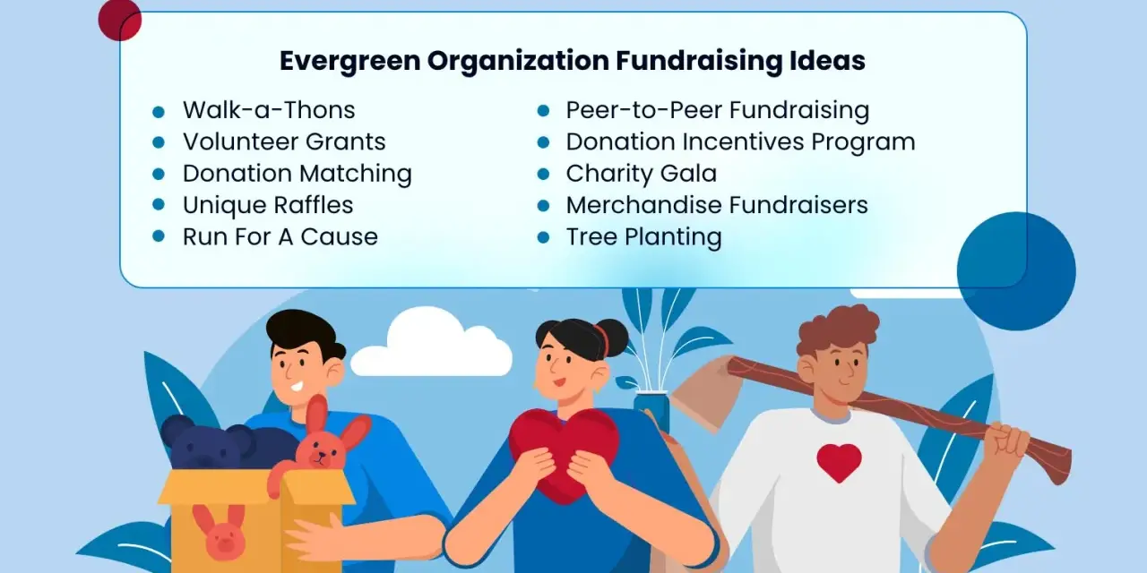 Evergreen Organization Fundraising Ideas: Walk-a-Thons, Peer-to-Peer Fundraising, Charity Gala, Tree Planting, and more.