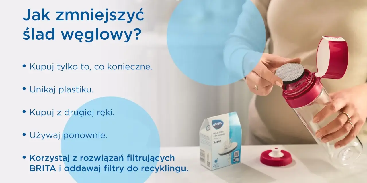 Jak zmniejszyć ślad węglowy? Kupuj tylko to, co konieczne, unikaj plastiku, kupuj z drugiej ręki, używaj ponownie. Korzystaj z rozwiązań filtrujących BRITA i oddawaj filtry do recyklingu.