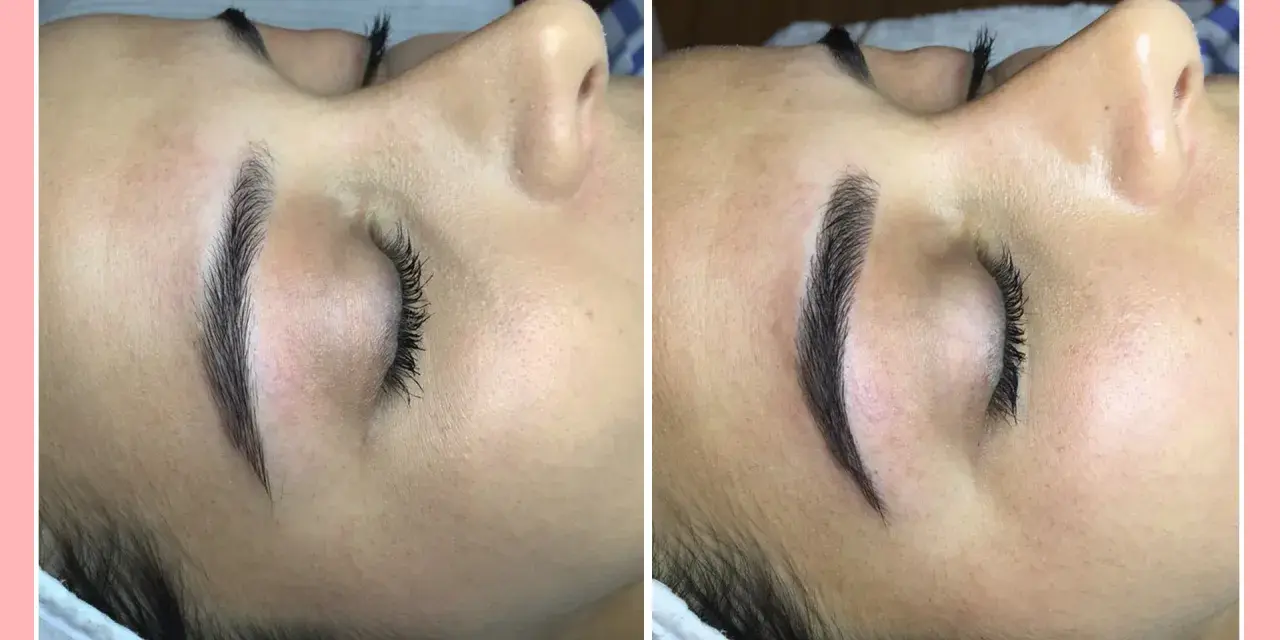 Comparativa de microblading cejas: antes y después. Las cejas lucen más definidas y pobladas tras el tratamiento.
