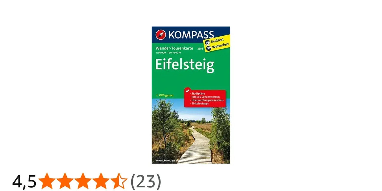 Wanderkarte Eifelsteig von Kompass. Die Karte zeigt einen Holzsteg durch eine Moorlandschaft. Ideal für Tourenplanung.