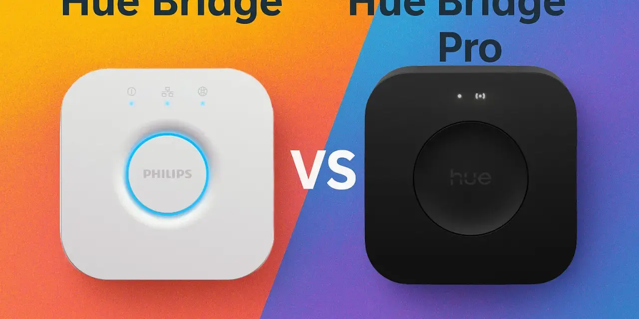 Vergleich: Philips Hue Bridge vs. Hue Bridge Pro. Beide nutzen Zigbee für Smart Home.