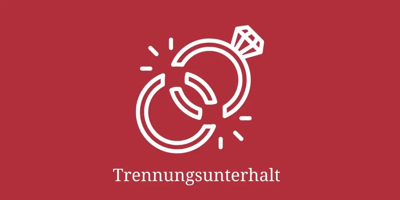 Zerbrochener Trauring mit Diamant. Text: Trennungsunterhalt. Ein Symbol für die finanzielle Regelung nach der Trennung, die den Selbstbehalt berücksichtigt.