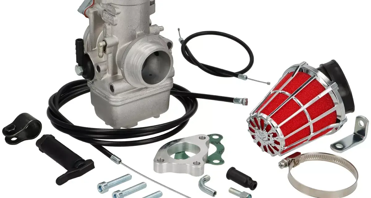 Kit carburatore, filtro aria rosso e ricambi per moto. Perfetto per chi cerca componenti dell'orto carburatori ricambi.