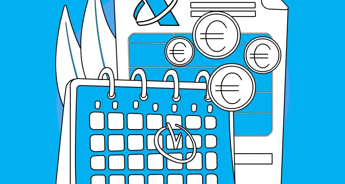 Calendario y documento con euros, simbolizando la planificación de la retención IRPF nómina con 2 hijos.