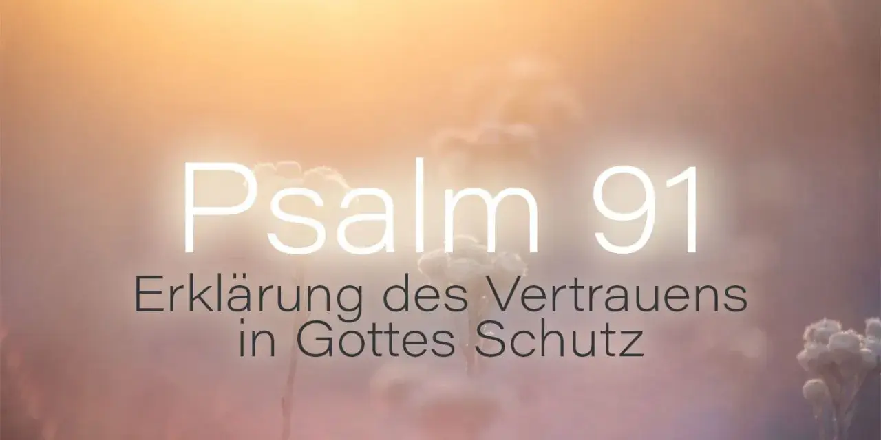 Sanfter Sonnenuntergang über zarten Pflanzen. Text: "Psalm 91: Erklärung des Vertrauens in Gottes Schutz.