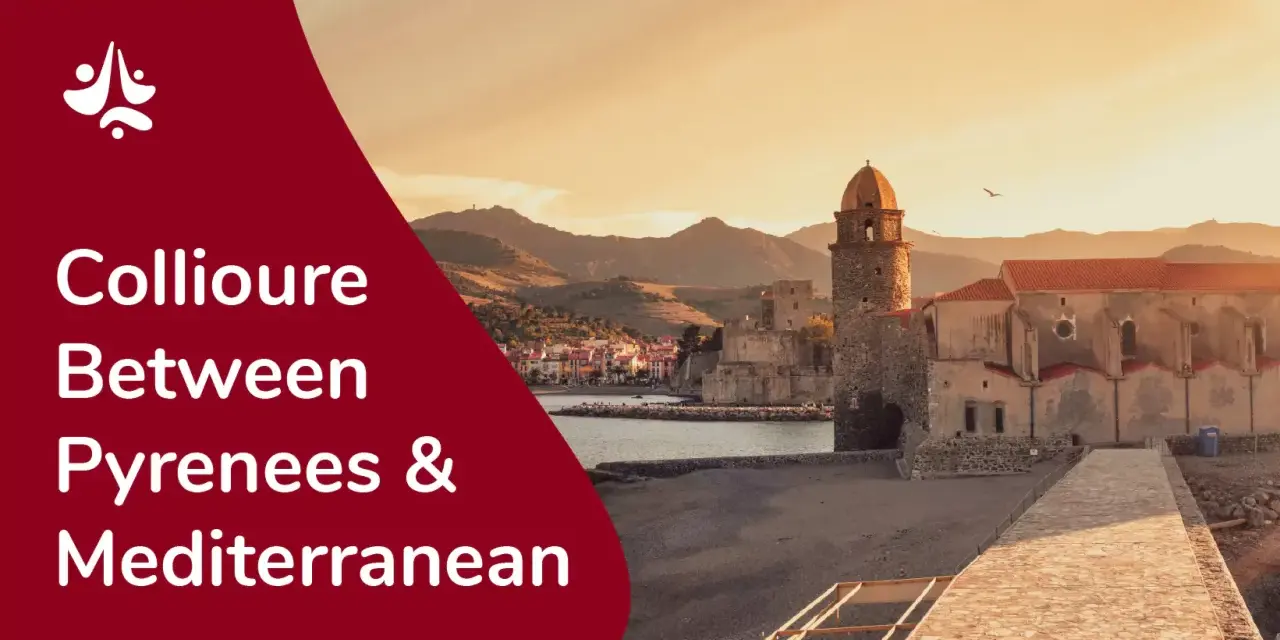 Collioure, France, a picturesque town nestled between the Pyrenees mountains and the Mediterranean Sea, bathed in the warm glow of sunset.
