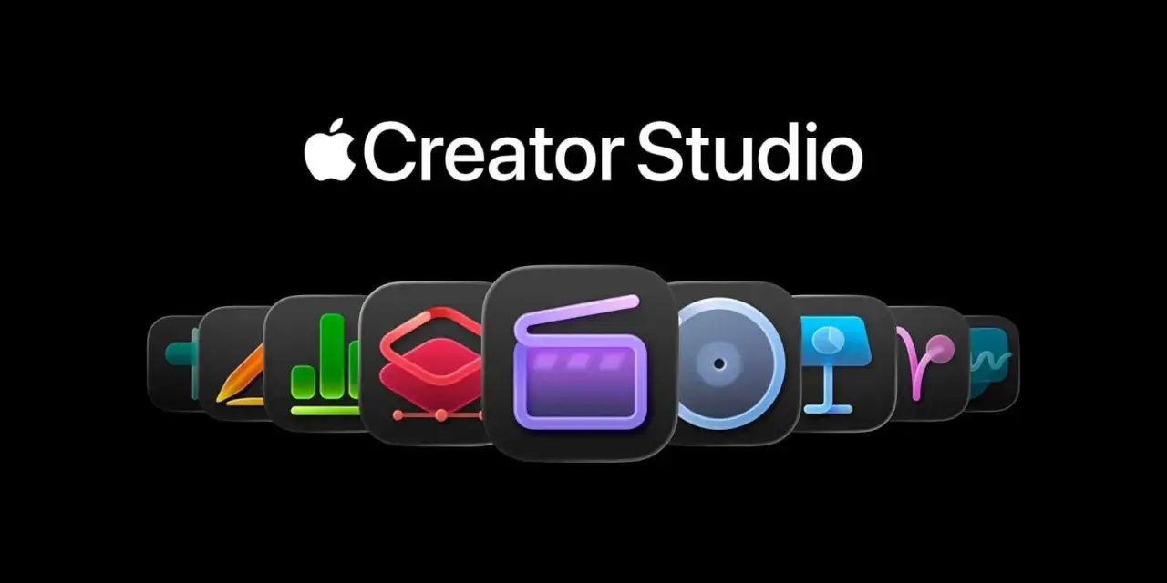 Ikony aplikacji Apple Creator Studio: edycja wideo, grafika, muzyka i inne narzędzia dla twórców.