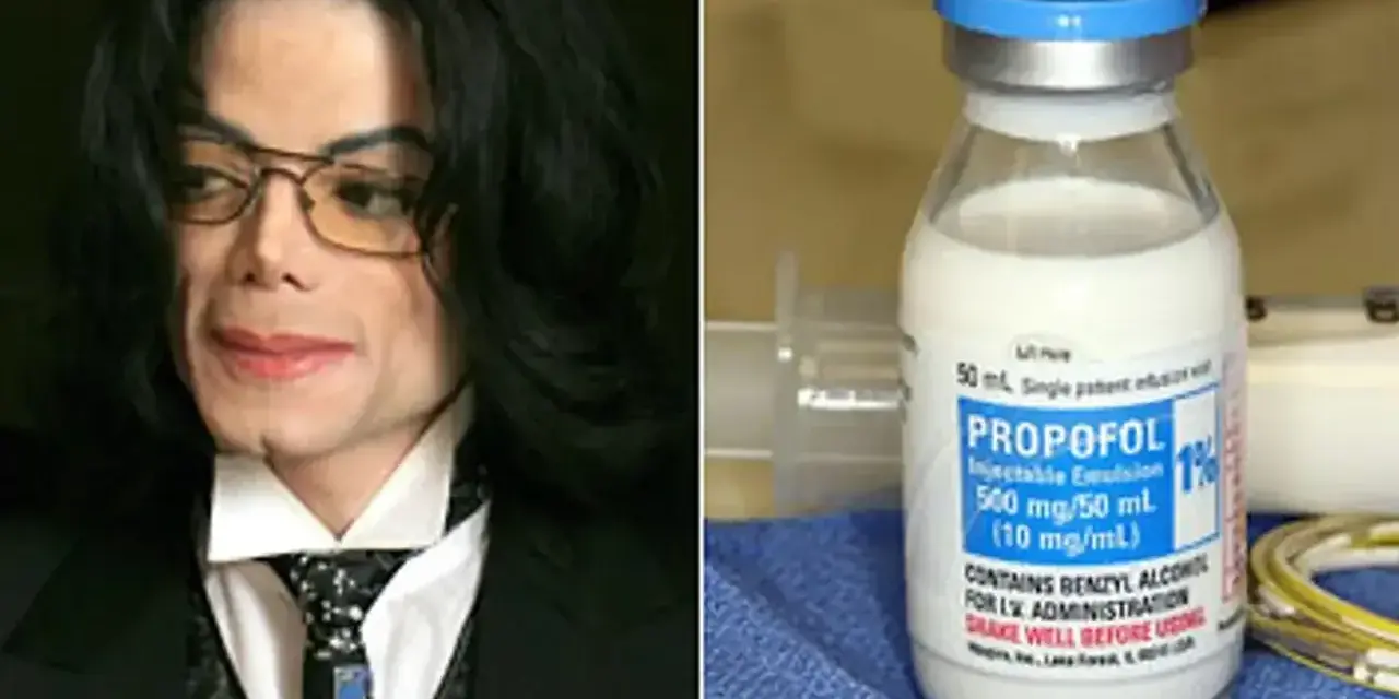 Michael Jackson i fiolka Propofolu, leku, który odegrał rolę w tym, jak zmarł Michael Jackson.