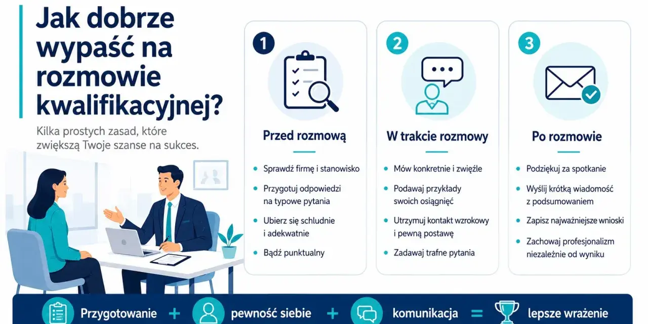 Jak dobrze wypaść na rozmowie kwalifikacyjnej? Przygotowanie, pewność siebie i komunikacja to klucz do sukcesu.
