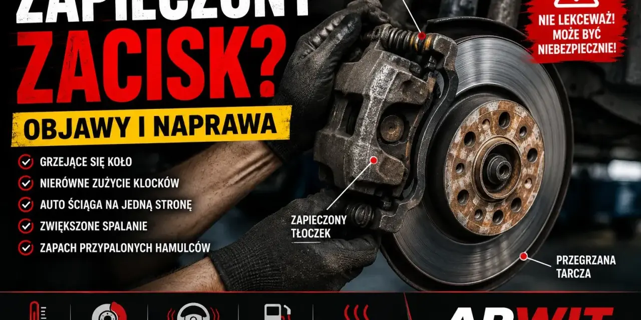 Zablokowany zacisk hamulcowy, objawy: grzejące się koło, nierówne zużycie klocków, ściąganie auta. Nie lekceważ!