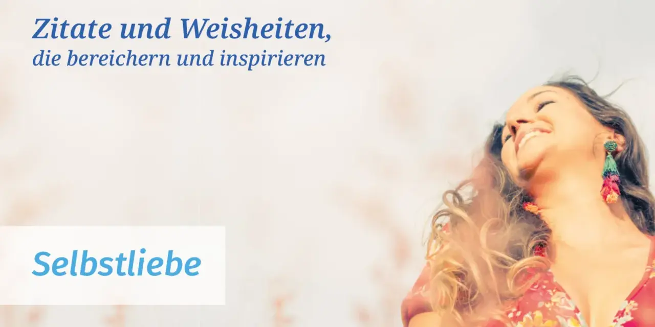 Glückliche Frau mit geschlossenen Augen und Blumenmuster-Kleid, im Hintergrund Text.