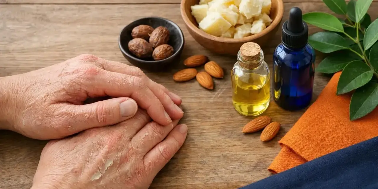 Mains sèches et gercées. Huile d'amande, karité, et une astuce grand-mère pour les cuticules ongles.