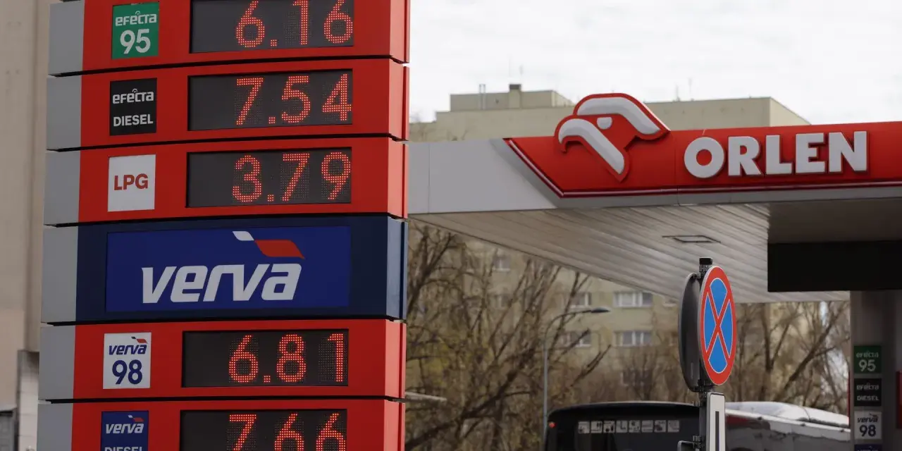 Ceny paliw na Orlenie: Efecta 95 za 6.16, Efecta Diesel za 7.54, LPG za 3.79. Verva Diesel 7.66.