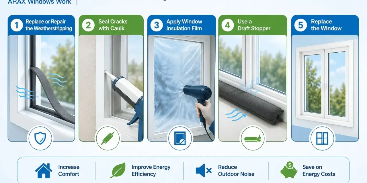 Stop window drafts with weather stripping, caulk, insulation film, draft stoppers, or replacement. Improve comfort & save energy.