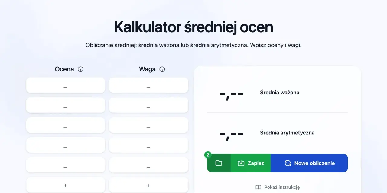 Kalkulator średniej ocen. Wpisz oceny i wagi, by obliczyć średnią. Od jakiej średniej jest 4? Sprawdź!