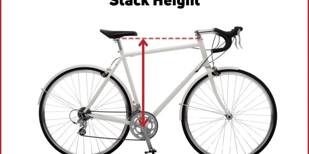 Diagram illustrating the stack height of a bike, showing the vertical distance from the bottom bracket to the top of the head tube.