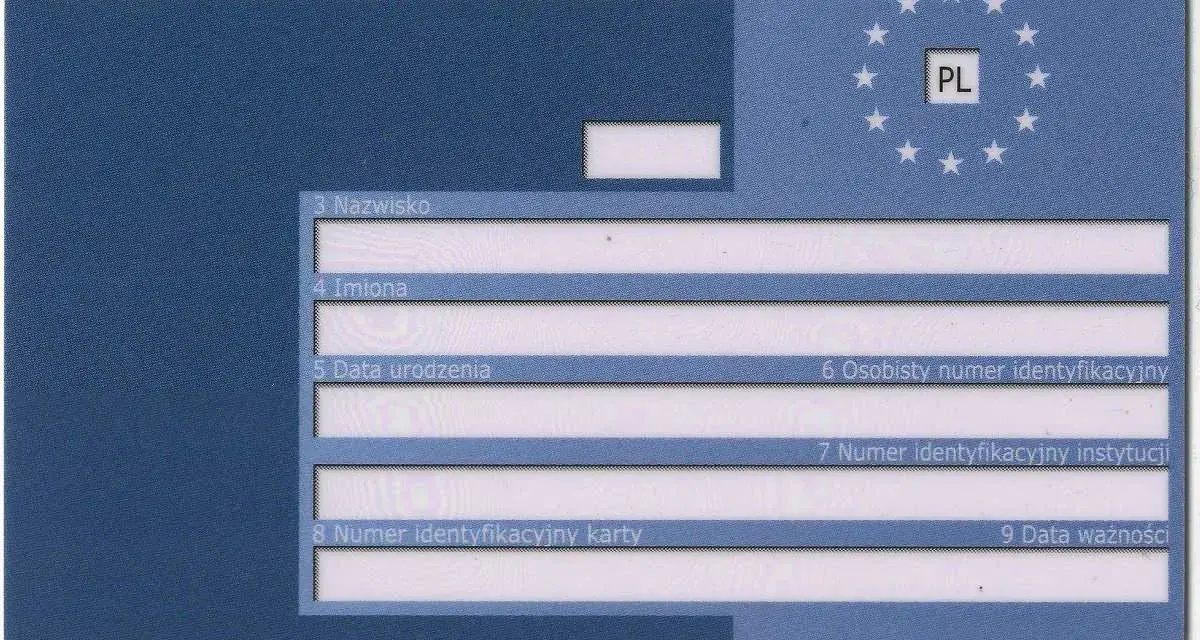 Europejska Karta Ubezpieczenia Zdrowotnego (EKUZ) z Rybnika. Dokument zawiera dane osobowe i identyfikacyjne.
