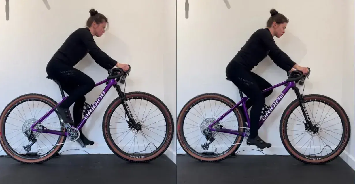 Comparaison avant/après du **tableau réglage position vélo**. La hauteur de selle est ajustée pour une meilleure posture.