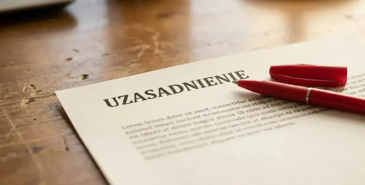 Czerwony długopis leży obok dokumentu z napisem "UZASADNIENIE". Zastanawiasz się, od kiedy liczy się 3-miesięczny okres wypowiedzenia?