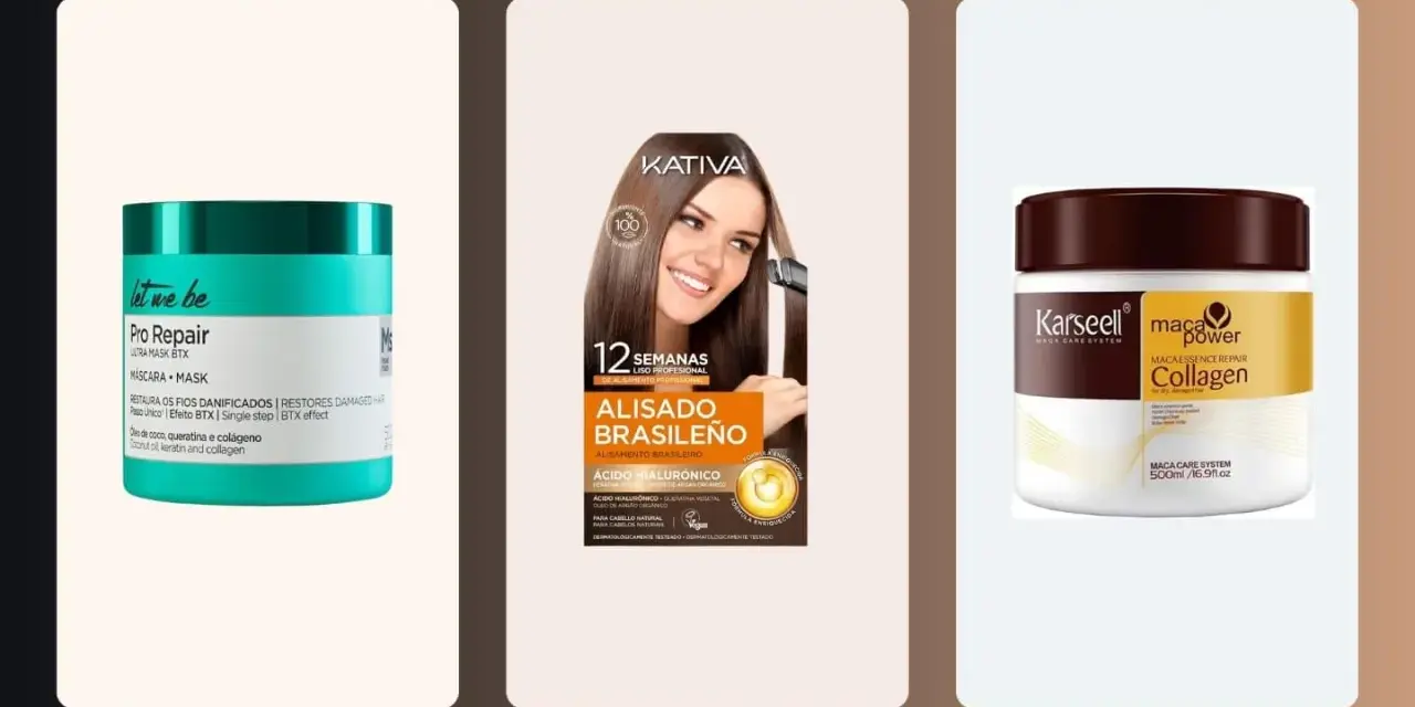 Tres productos capilares: mascarilla reparadora con queratina, alisado brasileño y tratamiento de colágeno. Descubre para qué sirve la keratina en tu cabello.