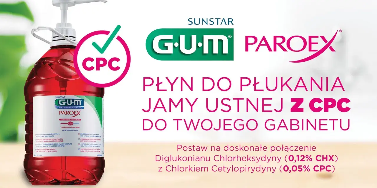 Płyn do płukania jamy ustnej GUM Paroex z chlorkiem cetylopirydyniowym (CPC) 0,05% dla profesjonalnej kontroli płytki nazębnej.
