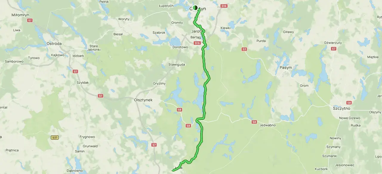 Trasa rowerowa od Olsztyna przez Bartąg, Stawigudę, Jedwabno do Szczytna. Malownicza łynostrada olsztyn.