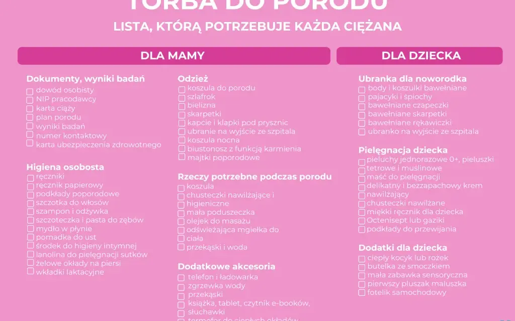 Torba do szpitala Kartuzy: Lista rzeczy dla mamy i dziecka