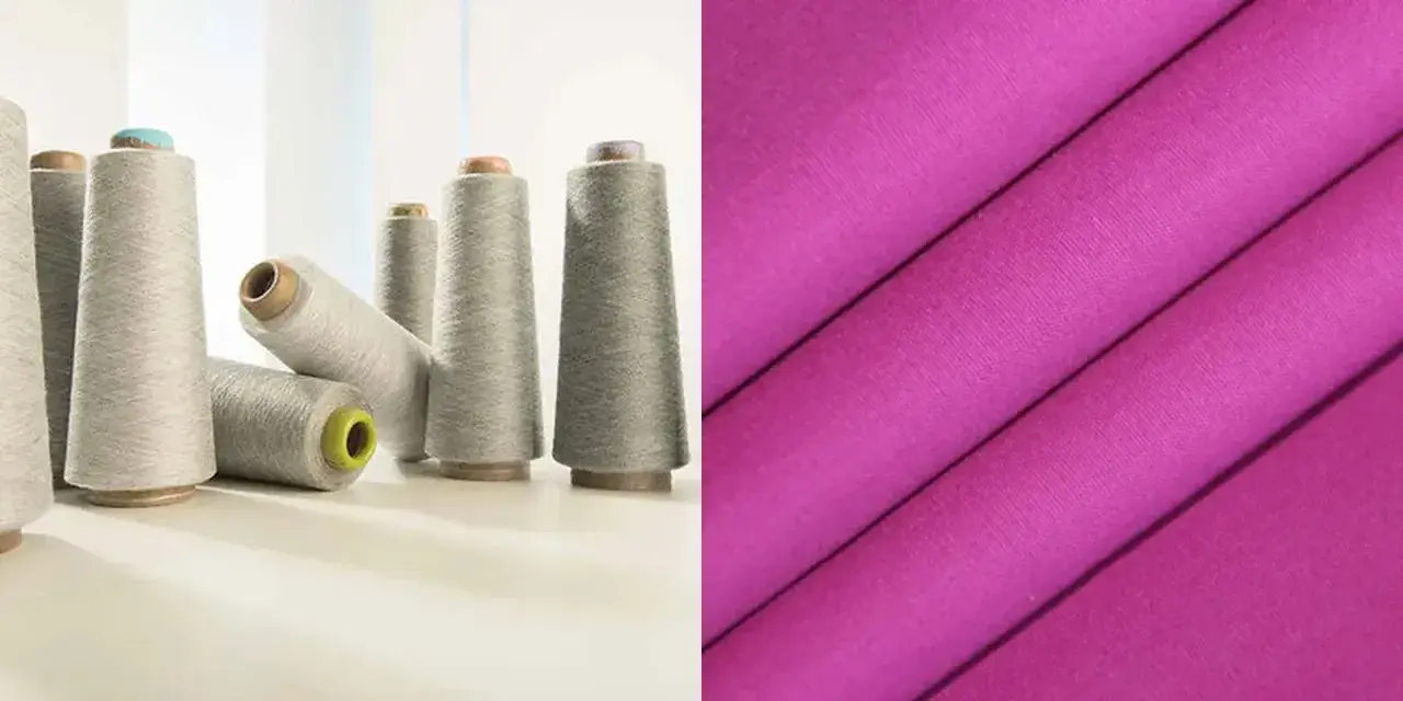 Szare nici na stożkach i fuksjowa tkanina o splocie twill.