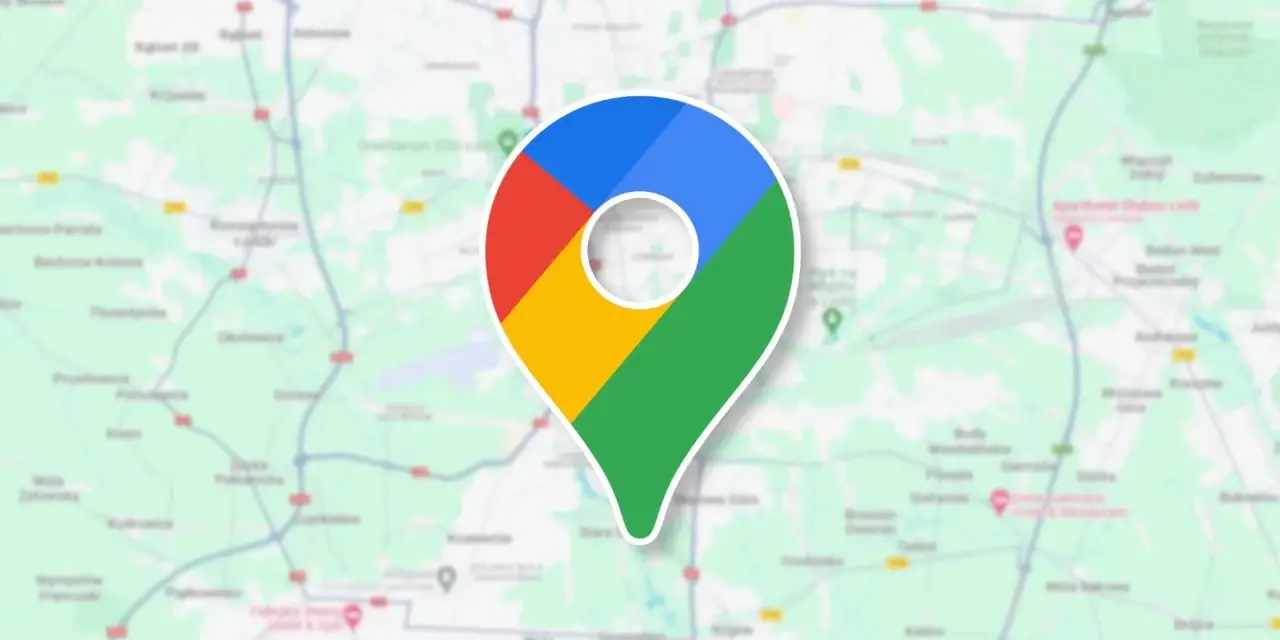 Ikona Google Maps na tle mapy. To narzędzie, które pozwala śledzić google maps historia podróży i odkrywać nowe miejsca.
