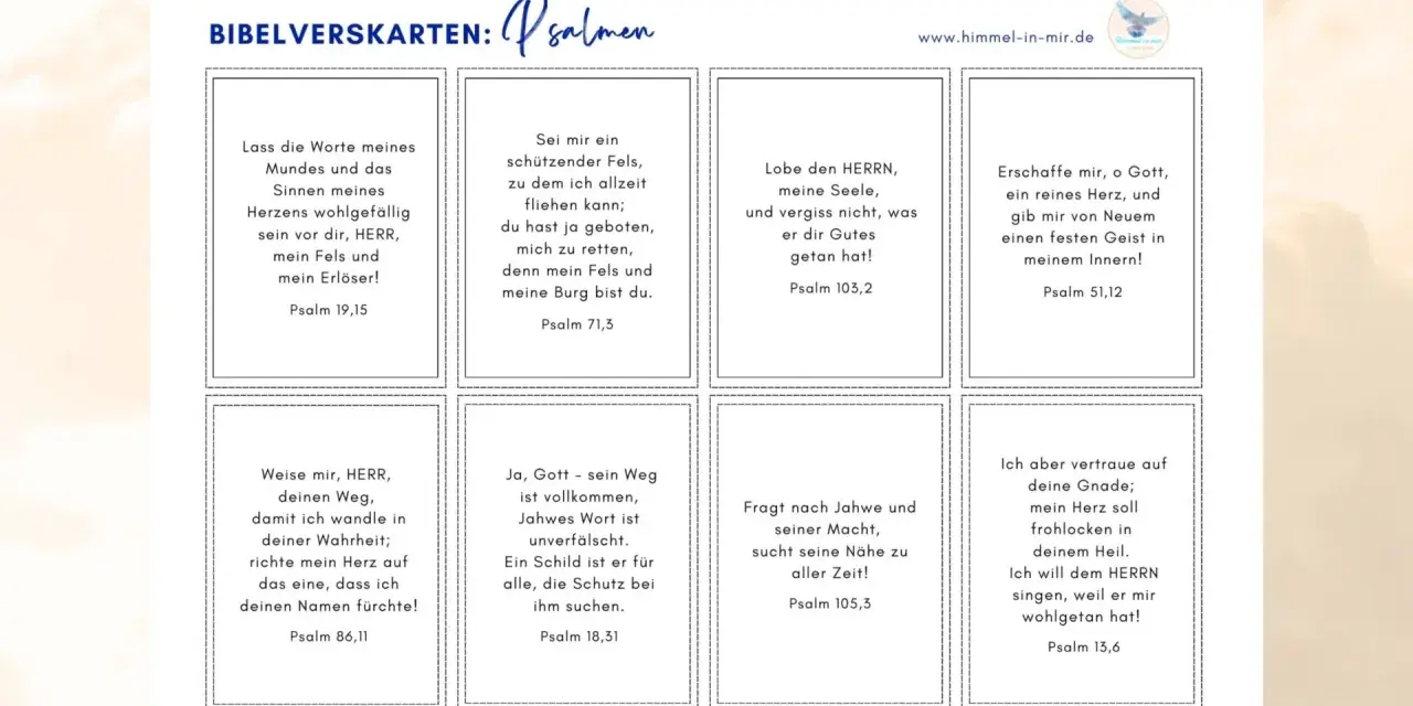Bibelverskarten mit Psalmen, ein schönes Geschenk für Kinder, das Gottes Wort nahebringt.