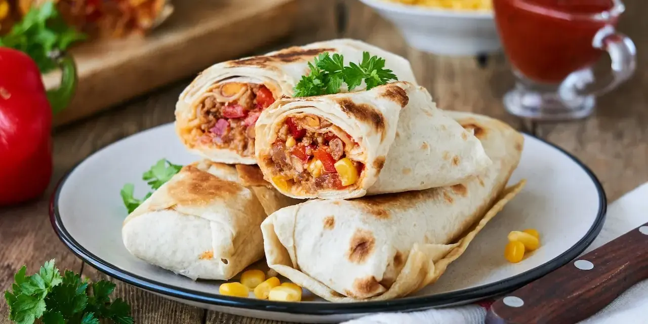 Pyszne tortille z farszem mięsnym, warzywami i kukurydzą, idealne do zawinięcia.