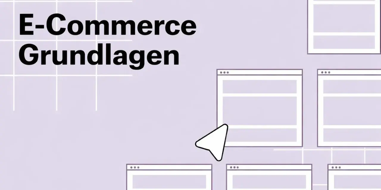 E-Commerce Grundlagen: Ein Mauszeiger navigiert durch eine schematische Darstellung von Webseiten, die den Aufbau des elektronischen Handels verdeutlichen.