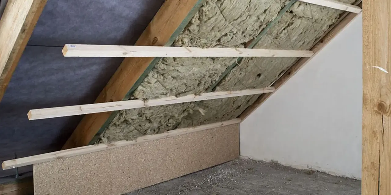 Drewniana konstrukcja i wełna mineralna na poddaszu, przygotowania do adaptacji poddasza.