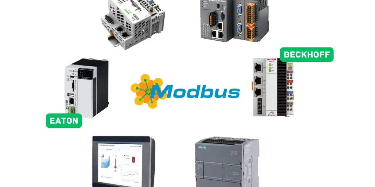 Modbus: urządzenia WAGO, Eaton, Delta, Beckhoff, Siemens i Weintek.