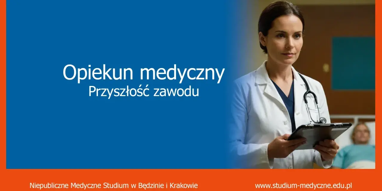 Opiekun medyczny: ile trwa nauka? Kobieta w białym fartuchu z latem trzyma dokumenty.