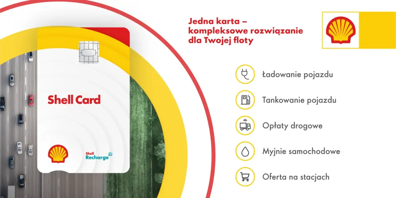 Karta paliwowa Shell Card – kompleksowe rozwiązanie dla Twojej floty: ładowanie, tankowanie, opłaty drogowe i myjnie.