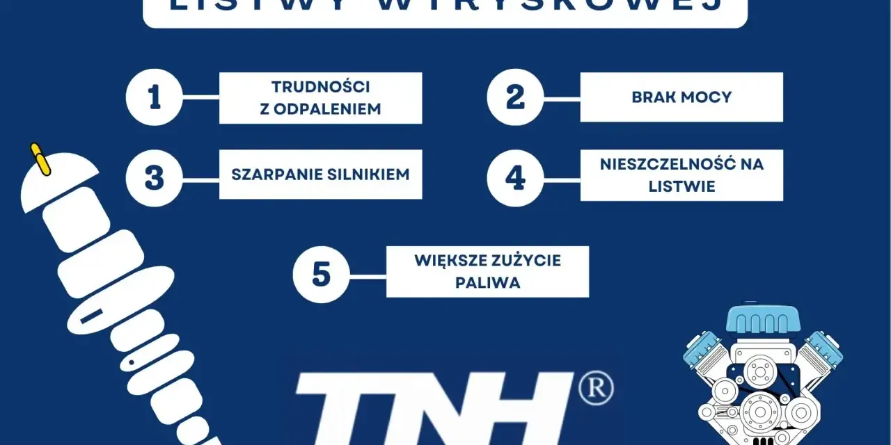 Objawy uszkodzenia listwy wtryskowej: trudności z odpaleniem, brak mocy, szarpanie silnikiem, nieszczelność, większe zużycie paliwa. Warto skontrolować układ wtrysku paliwa.