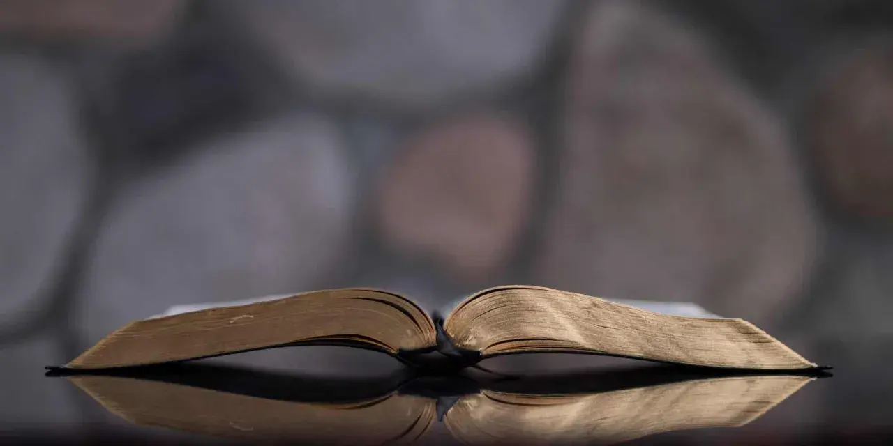 An open Bible reflects on a dark surface, symbolizing the scriptural basis for why Jehovah's Witnesses don't celebrate Christmas.
