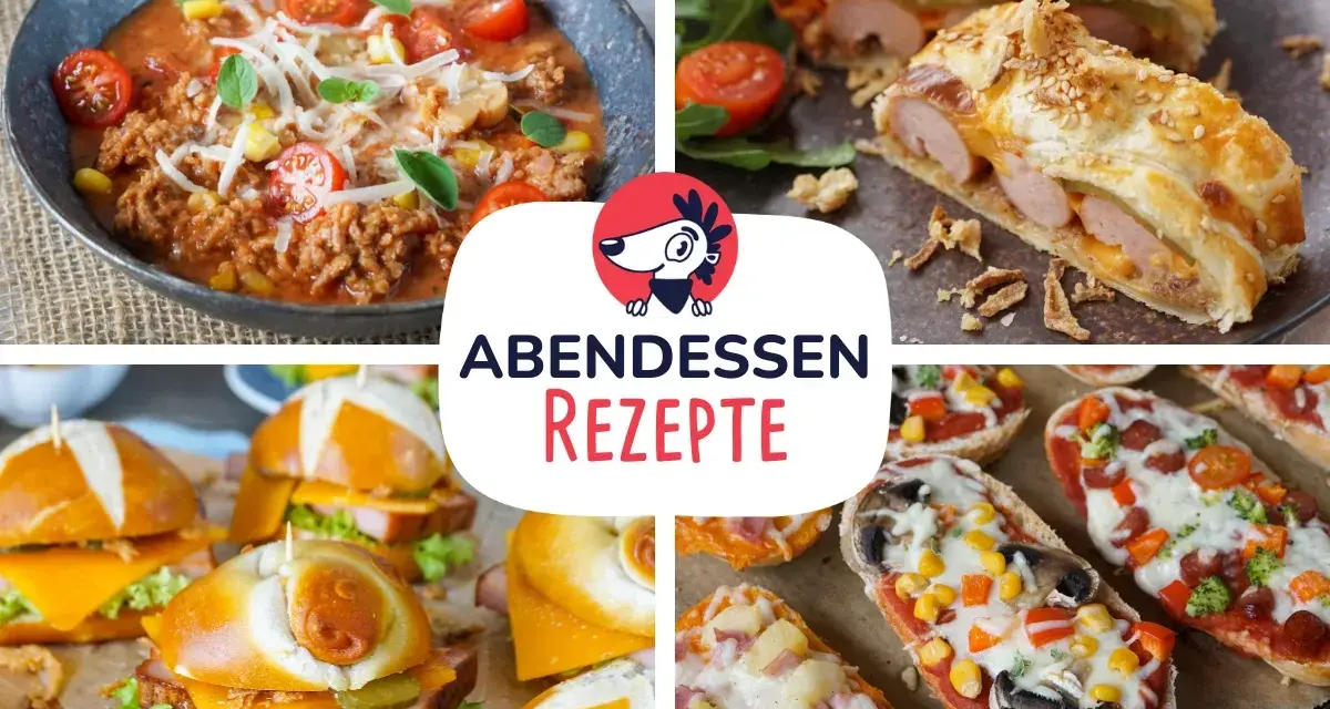 Herzhafte rezepte abendessen warm: deftige Suppe, Würstchen im Blätterteig, Mini-Burger und belegte Brote.