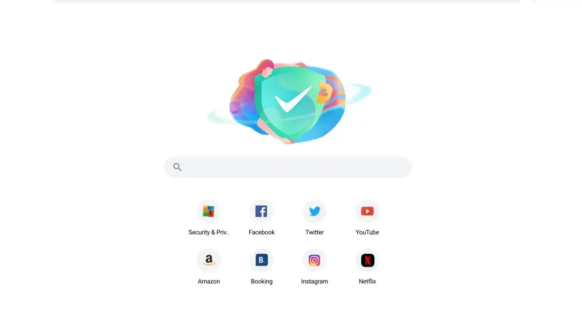 Grafika przedstawia tarczę z zaznaczeniem, symbolizującą bezpieczeństwo w przeglądarce. Ikony popularnych stron jak Facebook, YouTube, Amazon sugerują, że to avg secure browser.