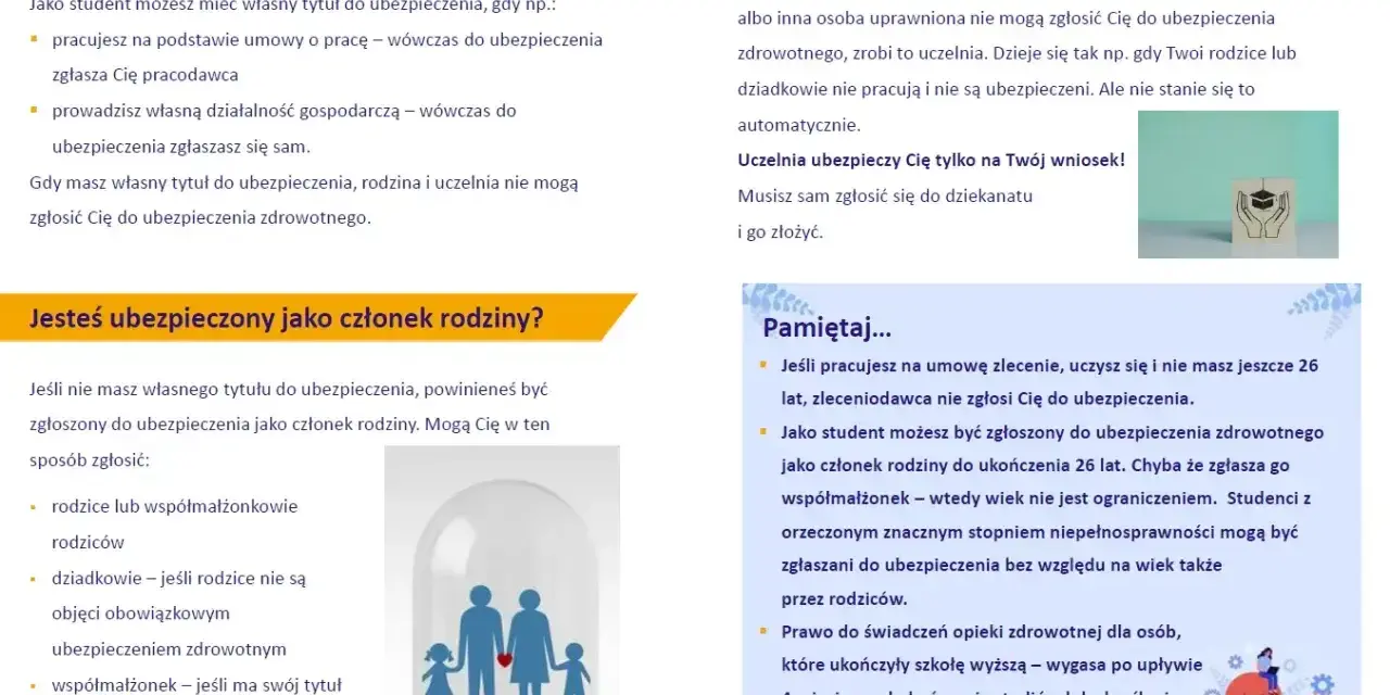 Masz własny tytuł do ubezpieczenia? Dowiedz się, jak uzyskać ubezpieczenie zdrowotne bez pracy, gdy jesteś studentem lub członkiem rodziny.