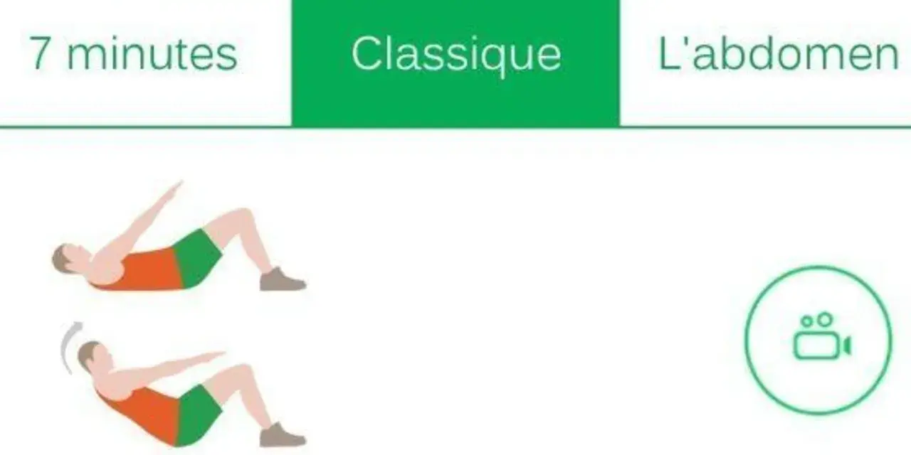 Exercice d'abdominaux classique pour le sport au bureau. 7 minutes pour un ventre plat.