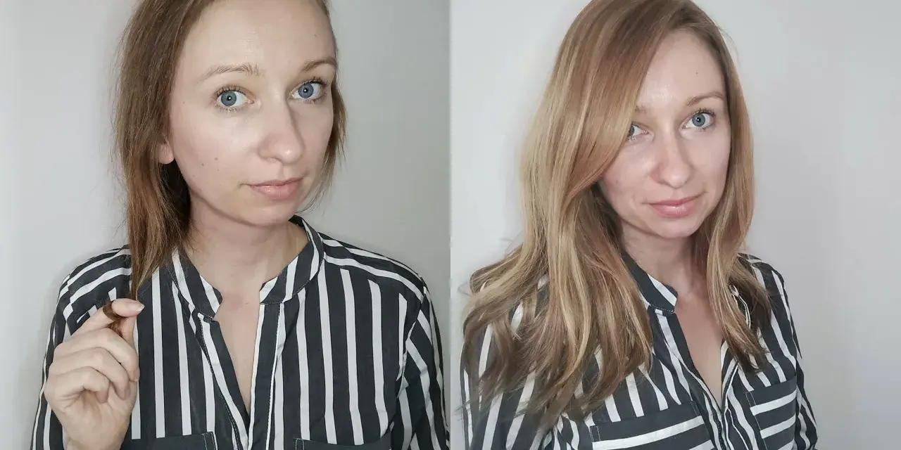 Frau mit dünnem Haar, das auf Haarausfall bei Frauen hindeutet, im Vergleich zu vollerem, längerem Haar.